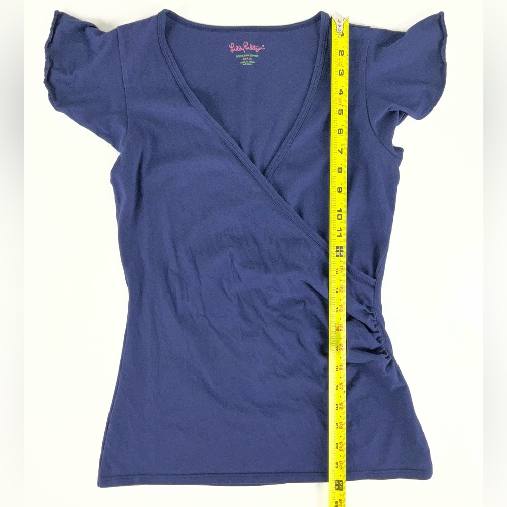 Lilly‎ Pulitzer Dark Navy Blue Wrap-Style Short Sleeve Top Women's Size Small - Picture 6 of 9